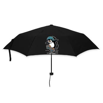 Skateboard Fahrender Pinguin Mit Helm - Regenschirm (klein) - Schwarz - Vorne