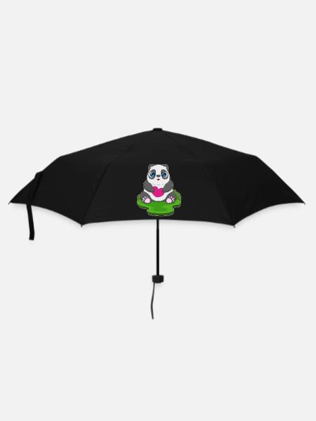 Panda Herz - Regenschirm (klein) - Schwarz