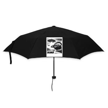 Penguin Sci-Fi Funny Graphic Selfie with UFOs Weir - Umbrella (small) - black - Front