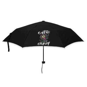 Cute but Crazy Katze Comic Stil lustiges Motiv - Regenschirm (klein) - Schwarz - Vorne