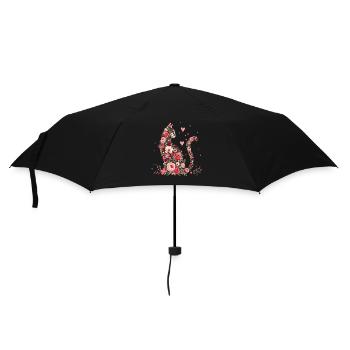 Blumen Katze für Katzen Besitzer und Valentinstag - Regenschirm (klein) - Schwarz - Vorne