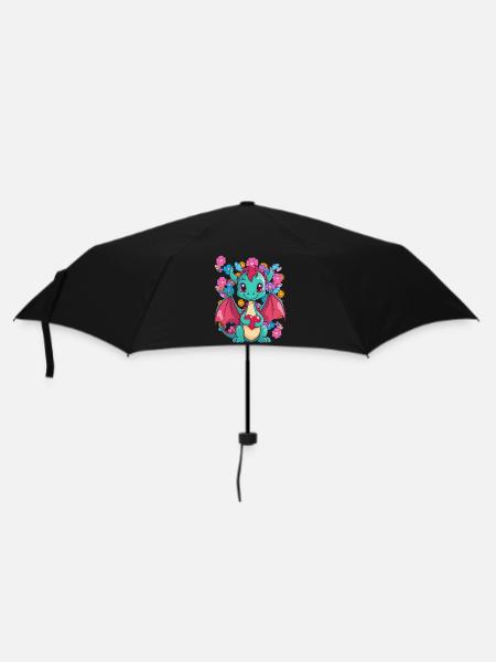 Drache Frühling Herz Drache Natur Kind Baby Kinder - Regenschirm (klein) - Schwarz