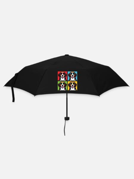 Pop Art Beagle, Glückseligkeit, Benny, Bagel, Mohn, Waggly - Regenschirm (klein) - Schwarz