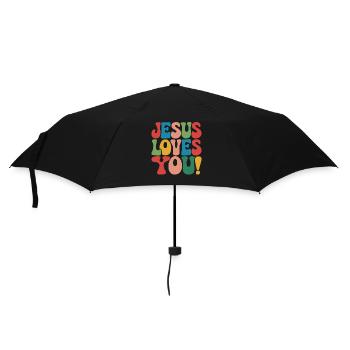 Jesus Liebt Dich Christen Spruch - Regenschirm (klein) - Schwarz - Vorne
