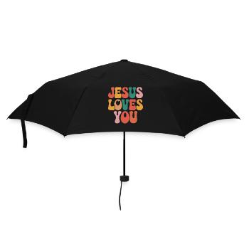 Jesus Liebt Dich Christen Spruch - Regenschirm (klein) - Schwarz - Vorne