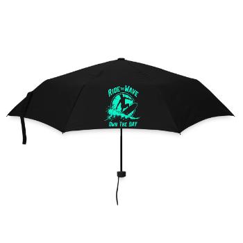 Surfer Ride the Wave – Own the Day Saying - Umbrella (small) - black - Front