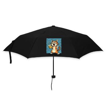 Excited cat with coffee in comic style - Umbrella (small) - black - Front