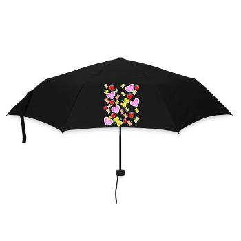 Retro Sommer 80er 90er Herzen Erdbeeren Insekten - Regenschirm (klein) - Schwarz - Vorne