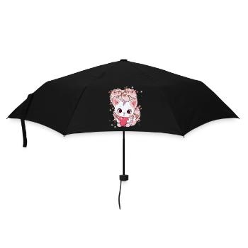 Kirschblüte Katze Katzen Herz Herzen Kinder - Regenschirm (klein) - Schwarz - Vorne