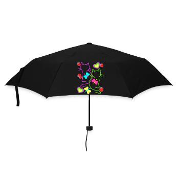 Retro Katzen Erdbeer Sommer 80er Katze Vintage - Regenschirm (klein) - Schwarz - Vorne