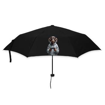 Gamer Dackel - Zockerhund mit Hoodie - Regenschirm (klein) - Schwarz - Vorne