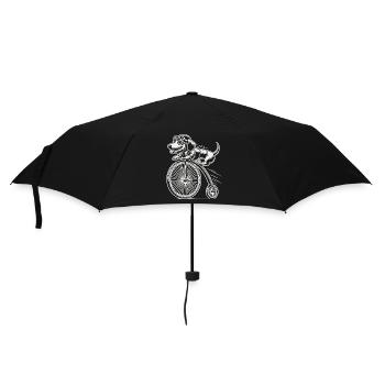 Fahrradfahrender Dackel im Retro Stil mit Humor - Regenschirm (klein) - Schwarz - Vorne