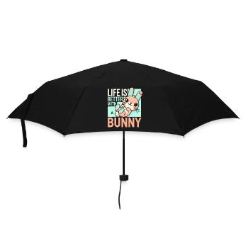 Das Leben ist besser mit einem Hasen - Regenschirm (klein) - Schwarz - Vorne
