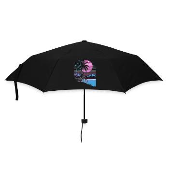Mountainbiking Synthwave - Regenschirm (klein) - Schwarz - Vorne