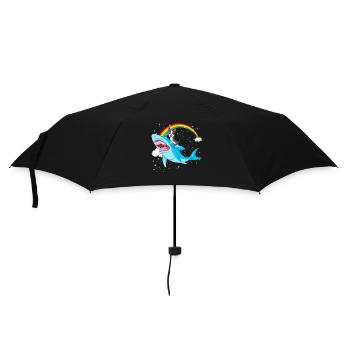 Cute Boston Terrier Riding Shark Under Rainbow - Umbrella (small) - black - Front