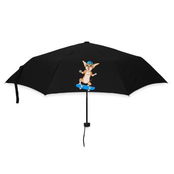 Niedlicher Chihuahua Skateboarding Hund Lustige Karikatur - Regenschirm (klein) - Schwarz - Vorne