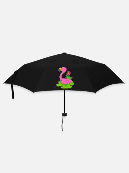 Flamingo Blume - Regenschirm (klein) - Schwarz