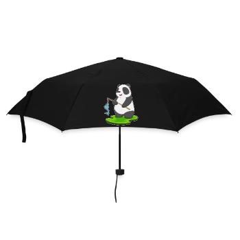 Panda Angler Fisch Angeln - Regenschirm (klein) - Schwarz - Vorne