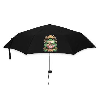 Niedlicher Frosch mit Ramen und Strohhut - Regenschirm (klein) - Schwarz - Vorne