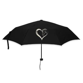 Herz und Pferd Silhouetten Design - Regenschirm (klein) - Schwarz - Vorne