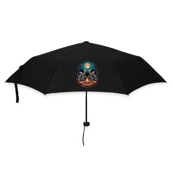 Skeleton Camper Hiker Bonfire Halloween Camping - Umbrella (small) - black - Front