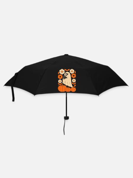 Geist Kürbis Katze Vintage Blumen Halloween Herbst - Regenschirm (klein) - Schwarz