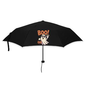 Lustiger Geist Boo Mit Kürbiskorb Und Sonnenbrille - Regenschirm (klein) - Schwarz - Vorne