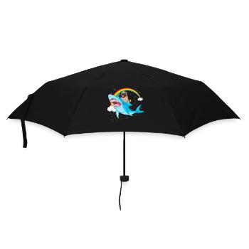 Mops reitet Hai Regenbogen - Regenschirm (klein) - Schwarz - Vorne