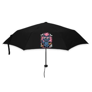 Gueule de bois d’Halloween au néon avec scène de citrouille - Parapluie standard - noir - Devant