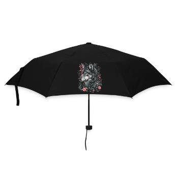 Wolf Wolf Head Flowers Plants Nature Wilderness Art - Umbrella (small) - black - Front