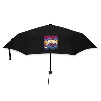Delfin auf farbigen Wellen - Regenschirm (klein) - Schwarz - Vorne