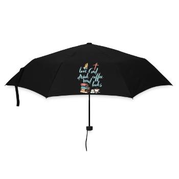 Liebe Gott Trinken Kaffee Lesen Bücher - Regenschirm (klein) - Schwarz - Vorne