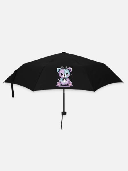 Kawaii Pastel Goth Geflickter Bär - Regenschirm (klein) - Schwarz