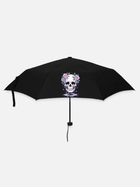 Kawaii Pastel Goth Totenschädel Blumen - Regenschirm (klein) - Schwarz