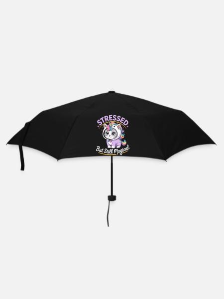 Gestresst und doch magisch - Lustige Katze Einhorn - Regenschirm (klein) - Schwarz