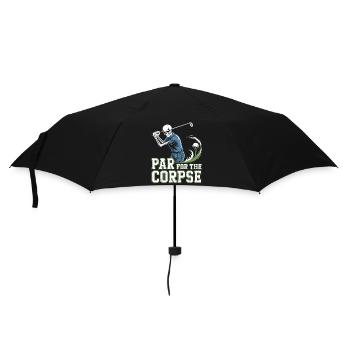 Schwarzer Humor Golf Shirt – Skelett beim Abschlag - Regenschirm (klein) - Schwarz - Vorne