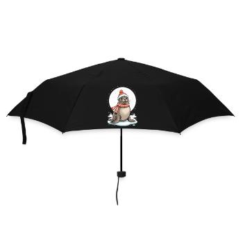 Winterliches Robbe mit Schal - Regenschirm (klein) - Schwarz - Vorne