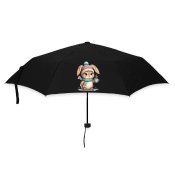 Lapin d’hiver avec écharpe et thé - Parapluie standard - noir - Devant