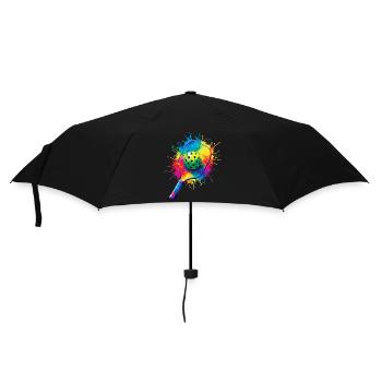 Pickleball Splash Art - Racket & Colored Ball - Umbrella (small) - black - Front