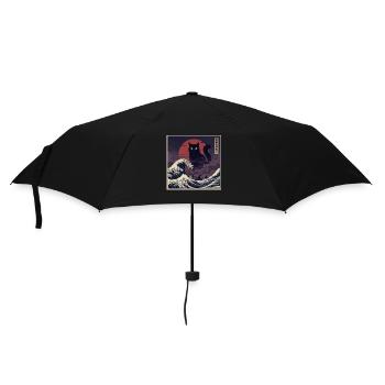 Riesige Kaiju Katze über Wellen 巨猫怪獣現る - Regenschirm (klein) - Schwarz - Vorne