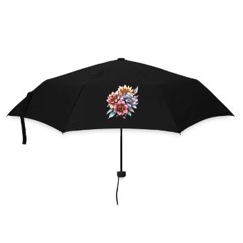 Wasserfarbene Blütenbouquet - Regenschirm (klein) - Schwarz - Vorne