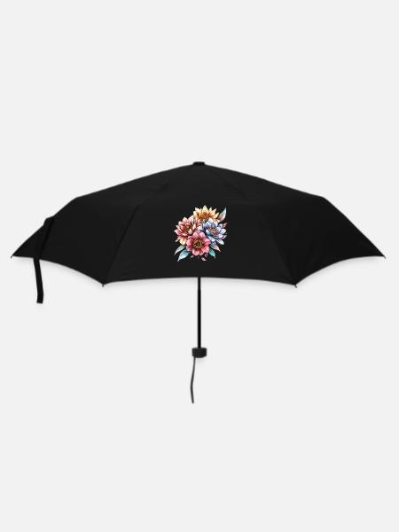 Wasserfarbene Blütenbouquet - Regenschirm (klein) - Schwarz