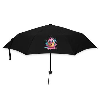 Kunterbunter Cupcake mit Gesicht - Regenschirm (klein) - Schwarz - Vorne