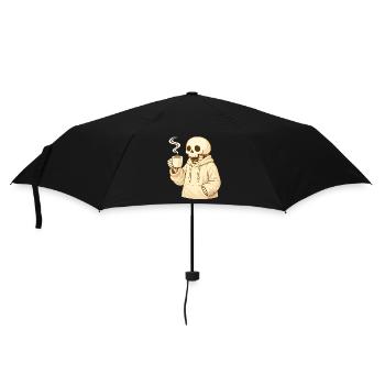 Cozy Skelett im Hoodie – Warme Pause - Regenschirm (klein) - Schwarz - Vorne