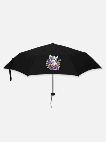 Leopard Blumenzauber - Regenschirm (klein) - Schwarz