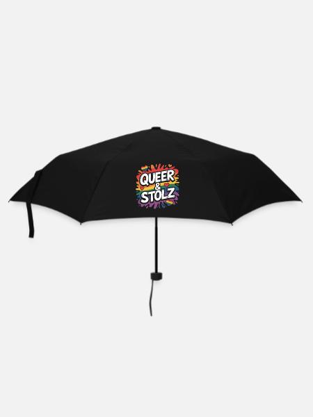 Queer und stolz Regenbogen LGBTQ Pride - Regenschirm (klein) - Schwarz