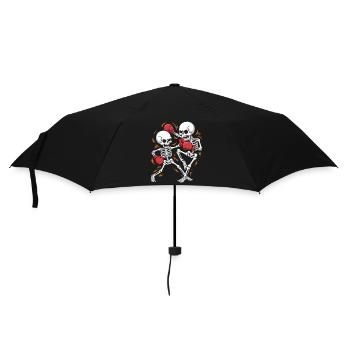 Boxende Skelette im Knochen-Takt - Regenschirm (klein) - Schwarz - Vorne