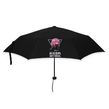Antisoziales Japanisches Vaporwave Anime Mädchen - Regenschirm (klein) - Schwarz - Vorne