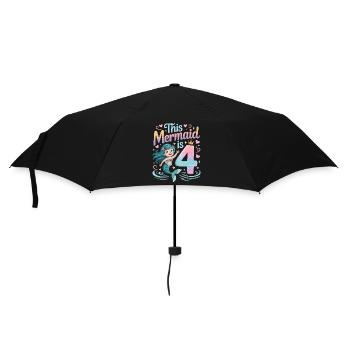 Mermaid 4th Birthday 4 Years - Umbrella (small) - black - Front