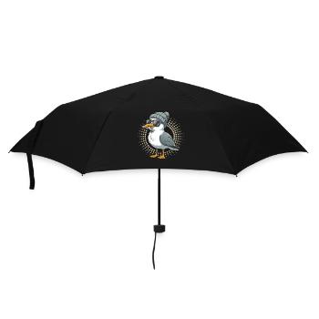 Mouette mouette de la lune avec casquette et poisson dans la bouche - Parapluie standard - noir - Devant